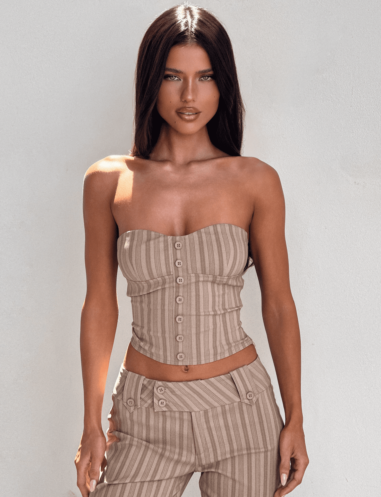 KITTIE STRAPLESS CORSET - TAUPE STRIPE